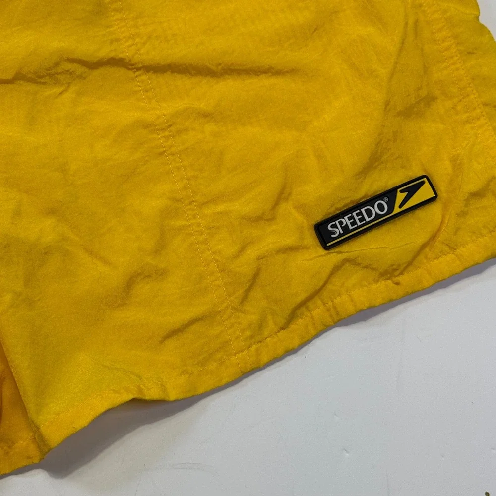 Speedo Mens Vintage Swim Trunks Yellow Mesh Lined Board Shorts Size Medium